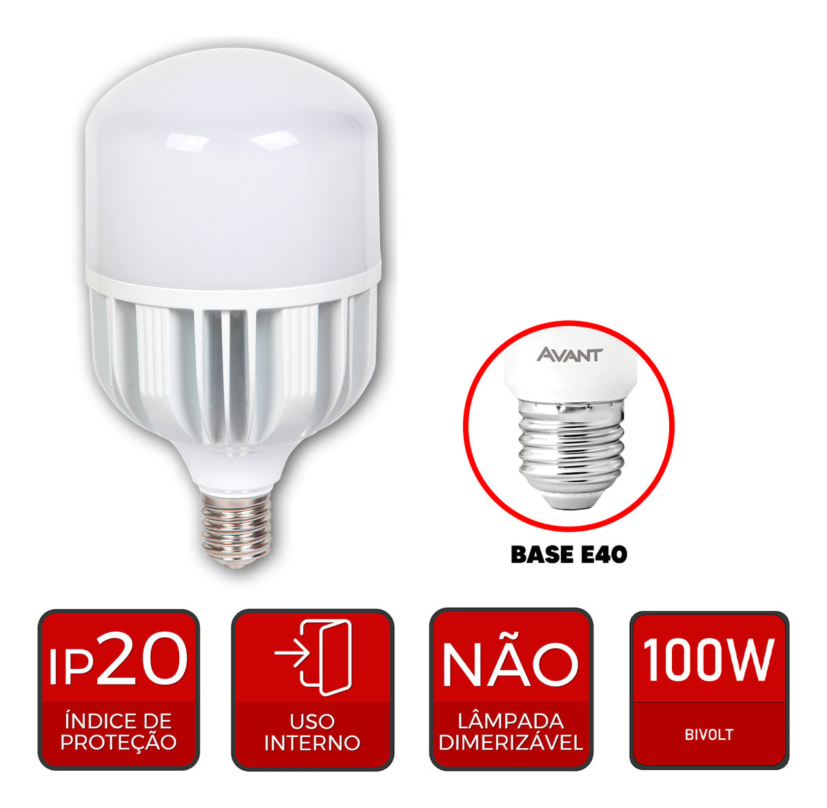 Lampada Led Bulbo Hp 6500k 110v/220v Bivolt 100w E40 - Avant
