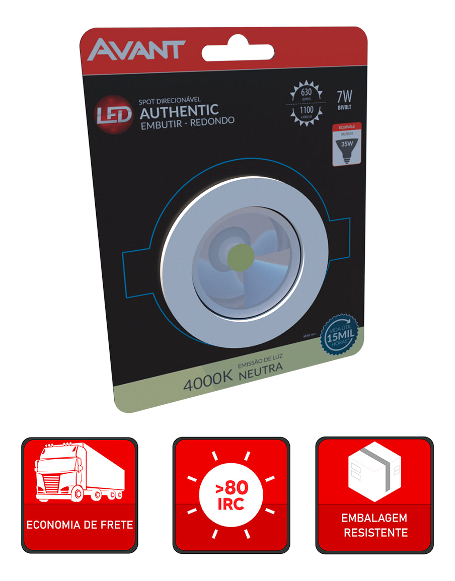 Spot Led Authentic Emb. Redondo 7w 4000k 11.8cm BF Avant