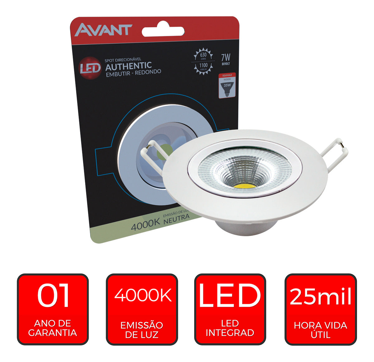 Spot Led Authentic Emb. Redondo 7w 4000k 11.8cm BF Avant