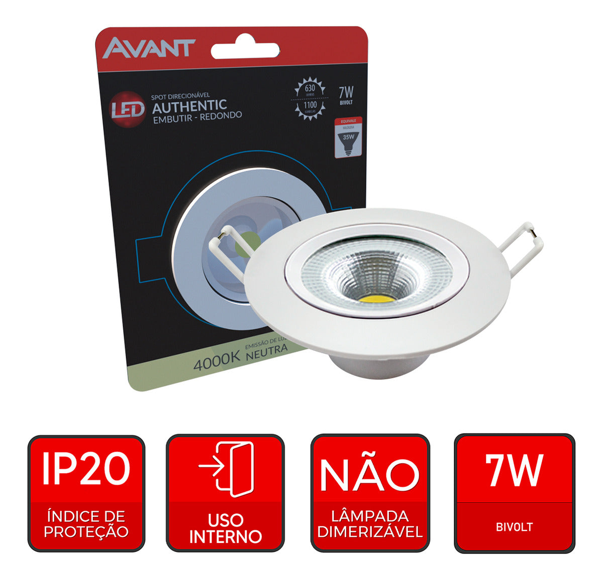 Spot Led Authentic Emb. Redondo 7w 4000k 11.8cm BF Avant