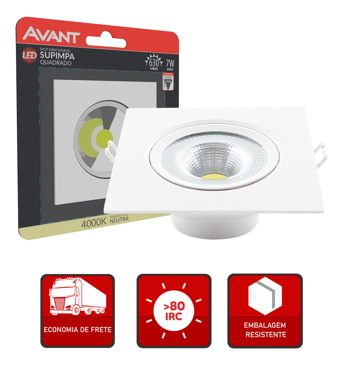 Spot Led Authentic Embutir 7w 4000k Branco Neutro 11,8cm Bivolt Quadrado Branco Avant
