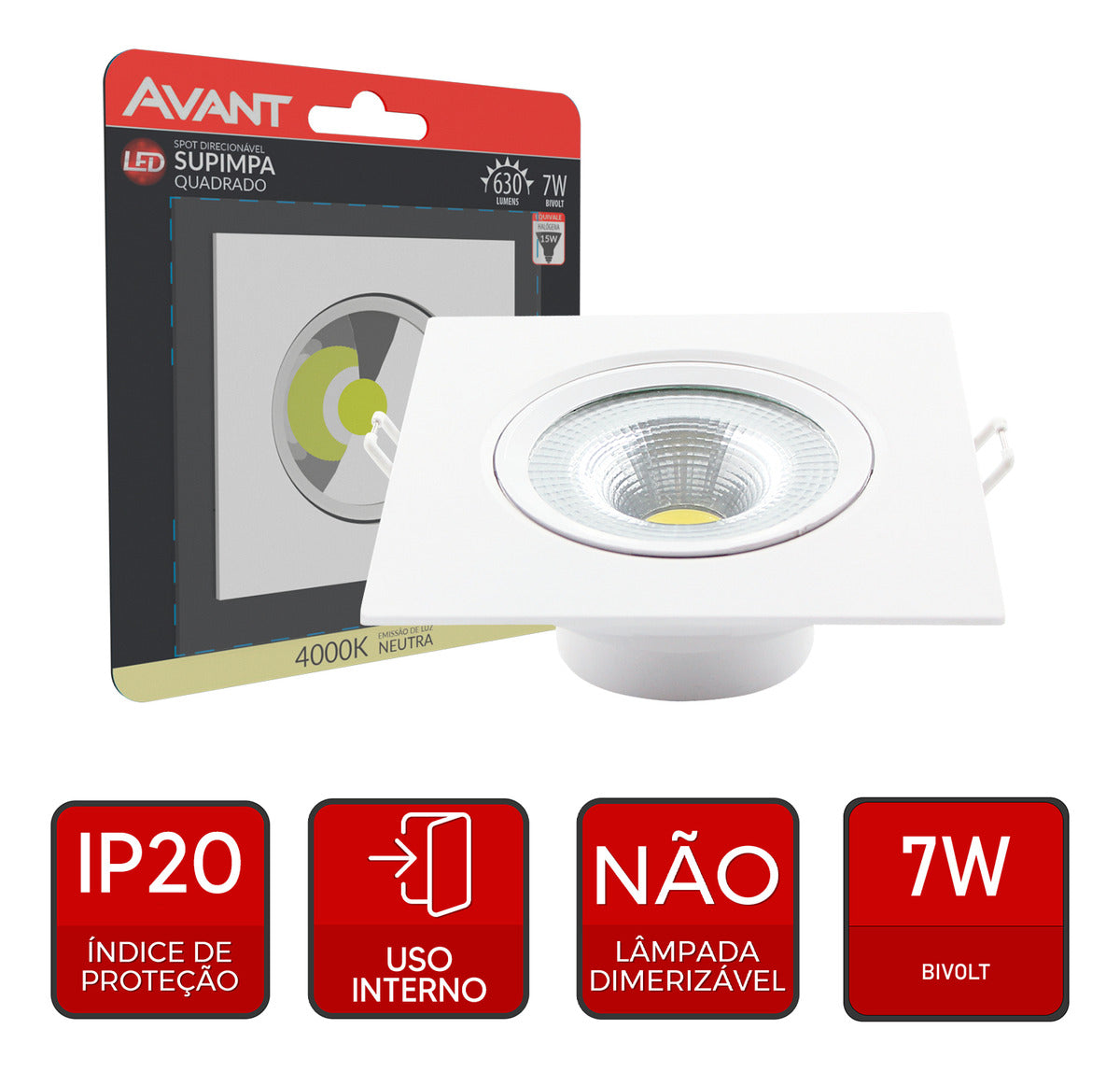 Spot Led Authentic Embutir 7w 4000k Branco Neutro 11,8cm Bivolt Quadrado Branco Avant