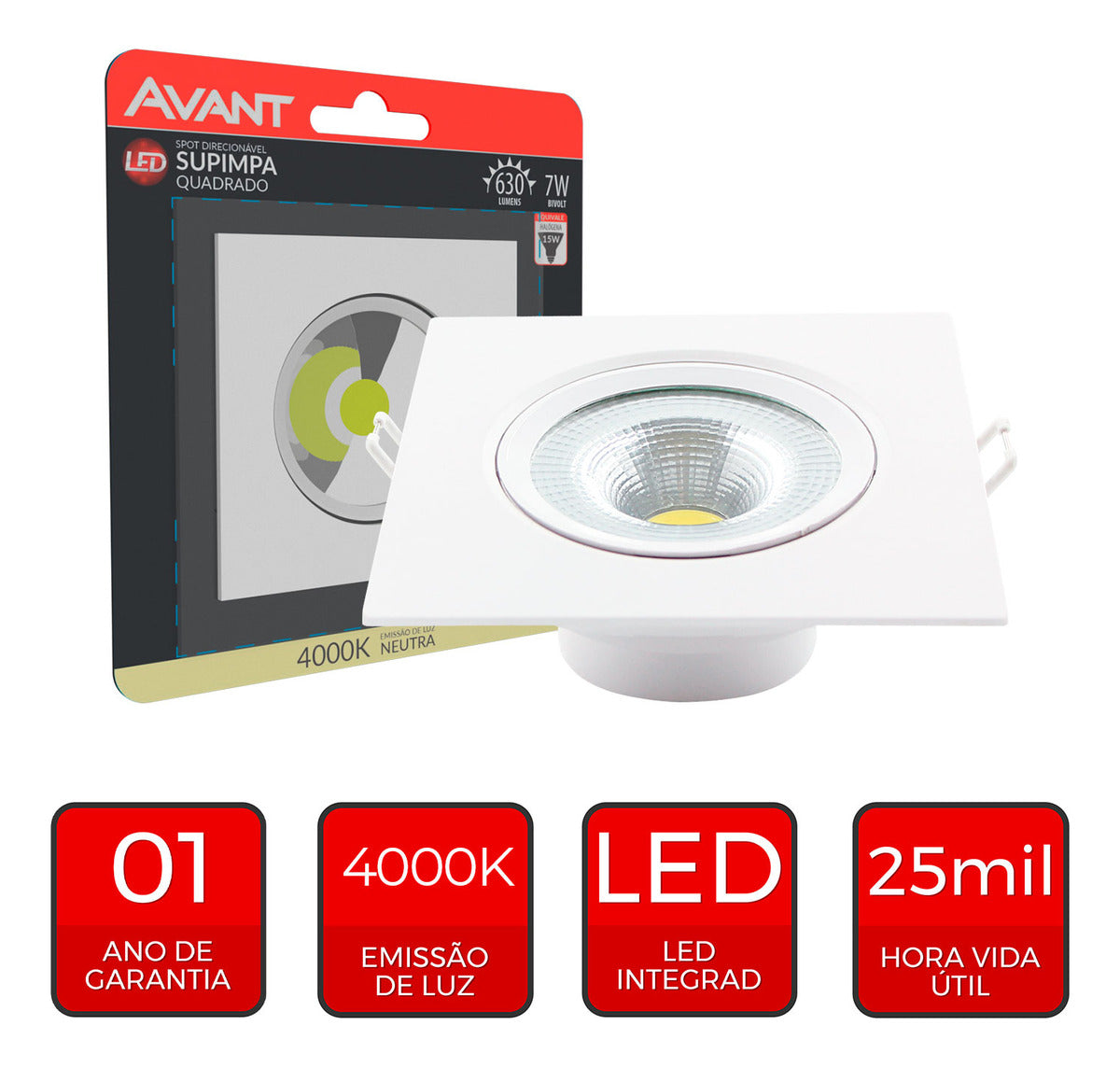Spot Led Authentic Embutir 7w 4000k Branco Neutro 11,8cm Bivolt Quadrado Branco Avant