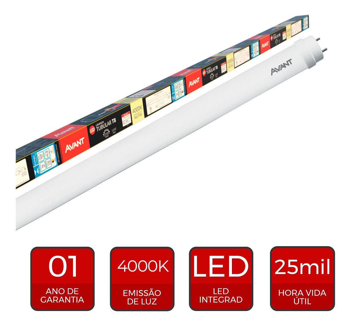 Lampada Led Tubular T8 16w 4000k Branco Neutro Bivolt Branco 771090877 Avant