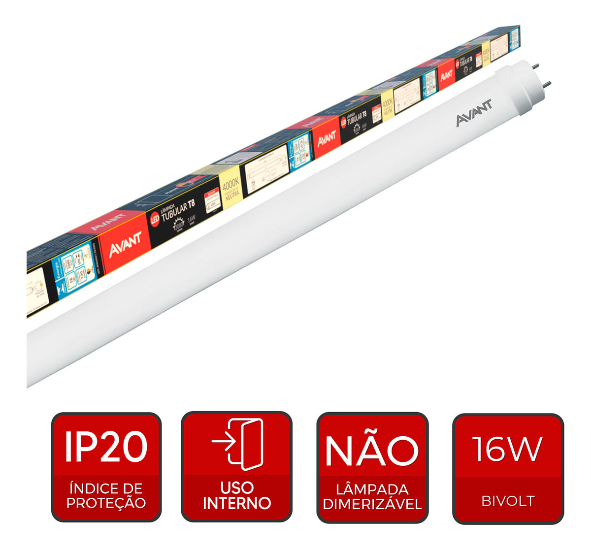 Lampada Led Tubular T8 16w 4000k Branco Neutro Bivolt Branco 771090877 Avant