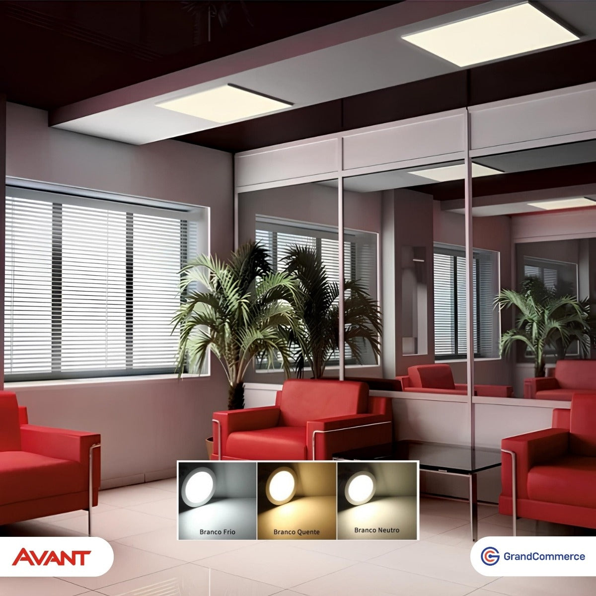 Painel Modular Sobrepor 45W 3000k Branco Quente 60cm Bivolt Branco Quadrado Avant