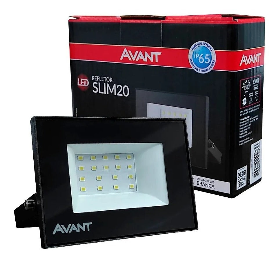 Refletor Slim 20W 6500k Branco Frio Bivolt IP66 Preto Avant