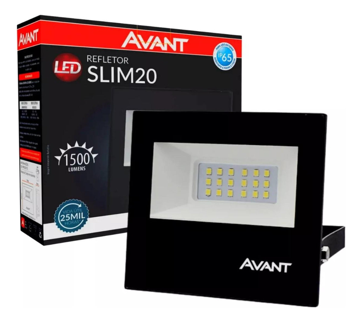Refletor Slim 20W 6500k Branco Frio Bivolt IP66 Preto Avant