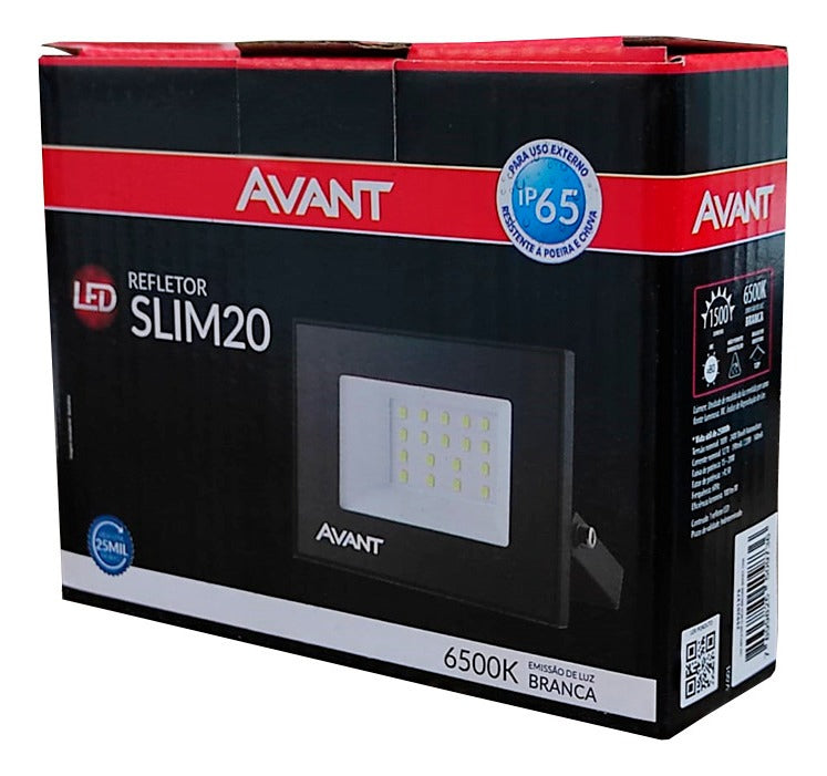 Refletor Slim 20W 6500k Branco Frio Bivolt IP66 Preto Avant