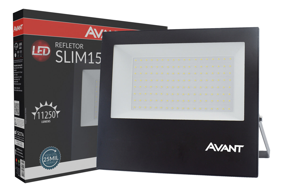 Refletor Slim 150W 6500k Branco Frio Bivolt IP66 Preto Avant