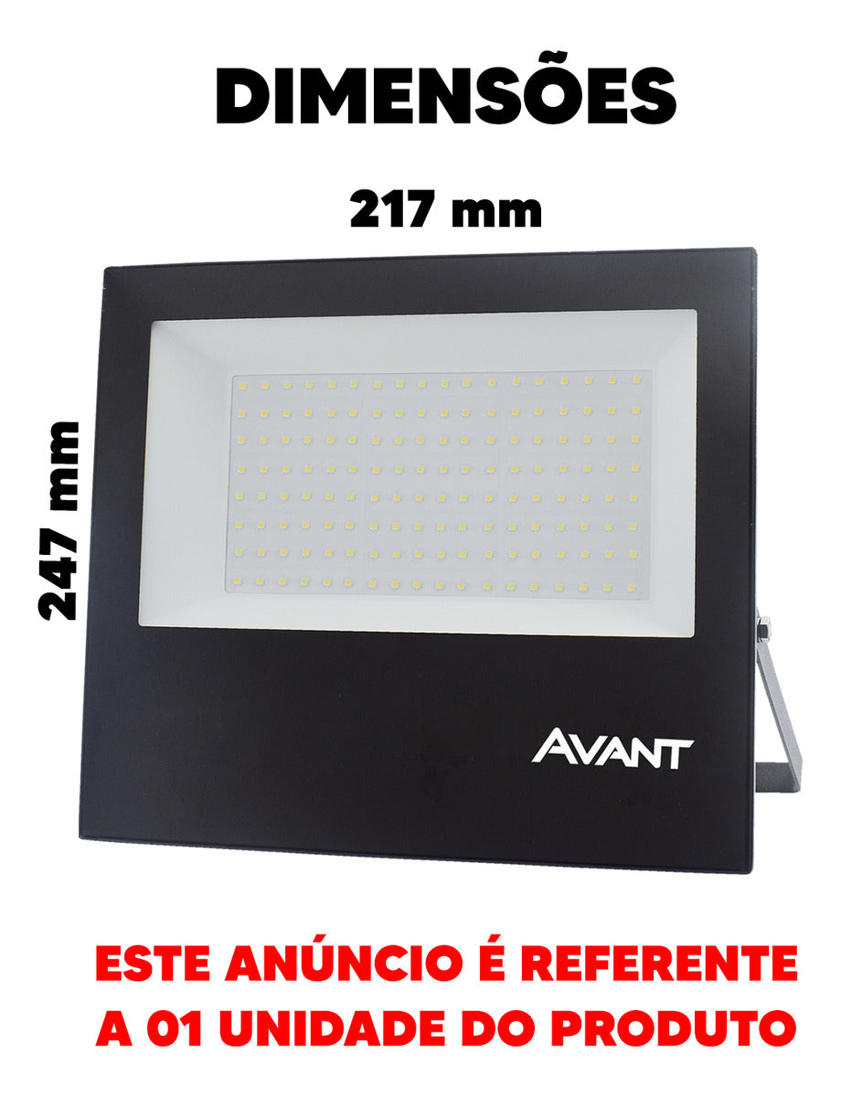 Refletor Slim 150W 6500k Branco Frio Bivolt IP66 Preto Avant