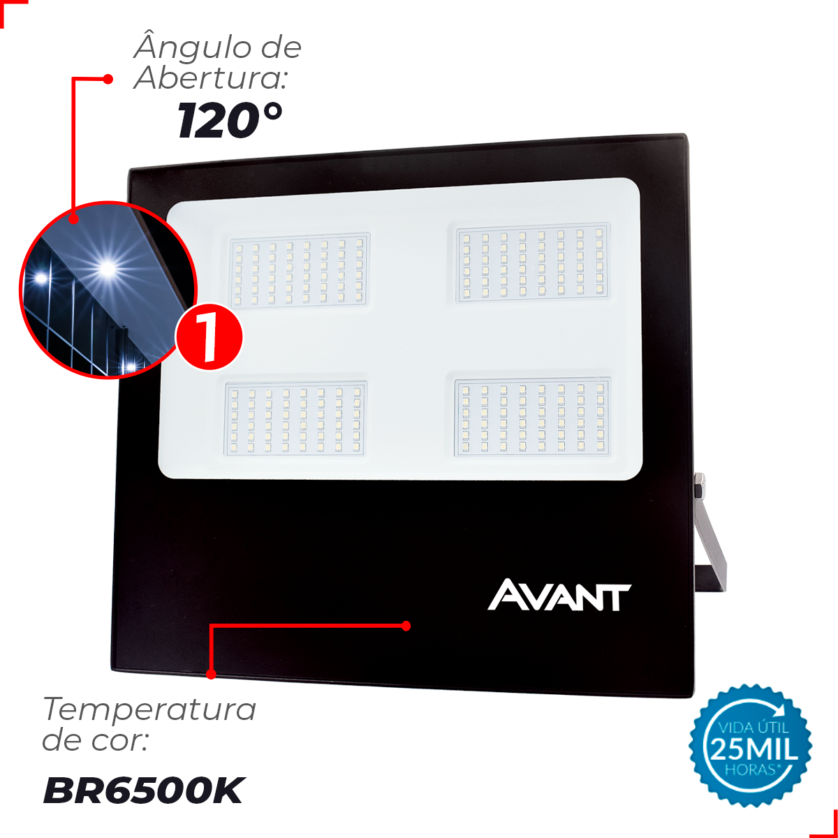 Refletor Slim 200W 6500k Branco Frio IP66 Bivolt Preto Avant