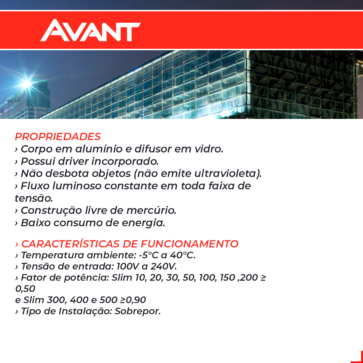 Refletor Slim 200W 6500k Branco Frio IP66 Bivolt Preto Avant