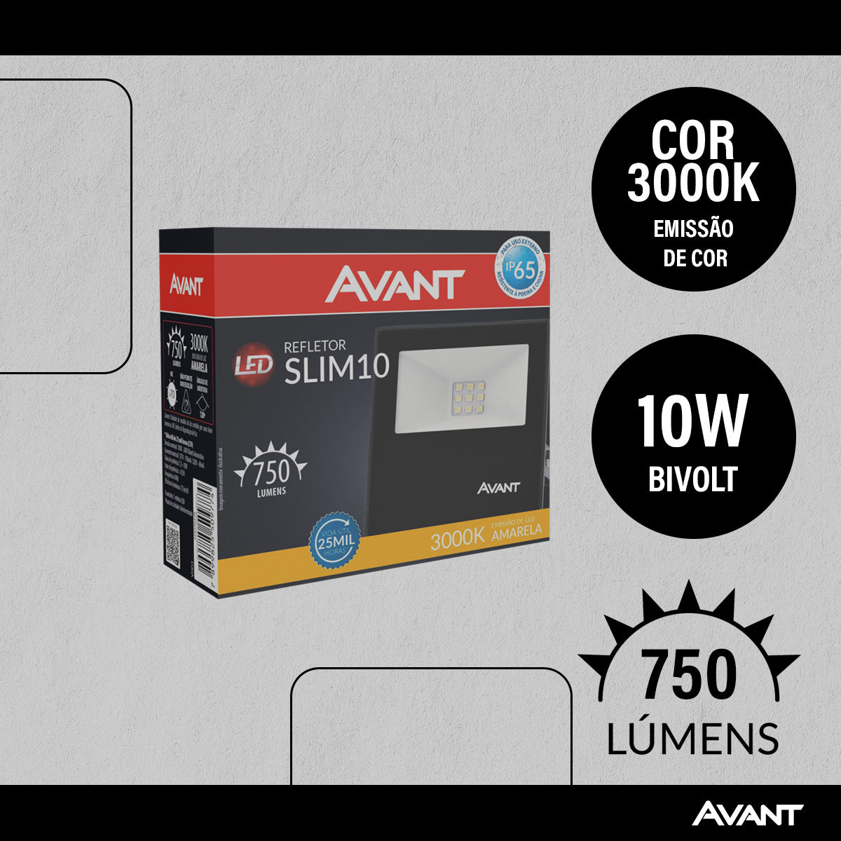 Refletor Slim 10W 3000k Branco Quente Bivolt IP66 Preto Avant