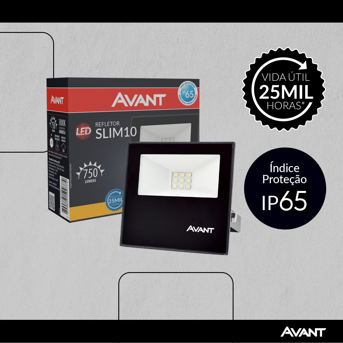 Refletor Slim 10W 3000k Branco Quente Bivolt IP66 Preto Avant