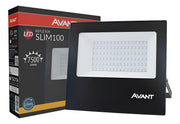 Refletor Slim 100W 3000k Branco Quente IP66 Bivolt Preto Avant