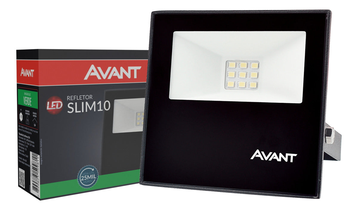 Refletor Slim 10W Luz Verde Bivolt IP66 Preto Avant