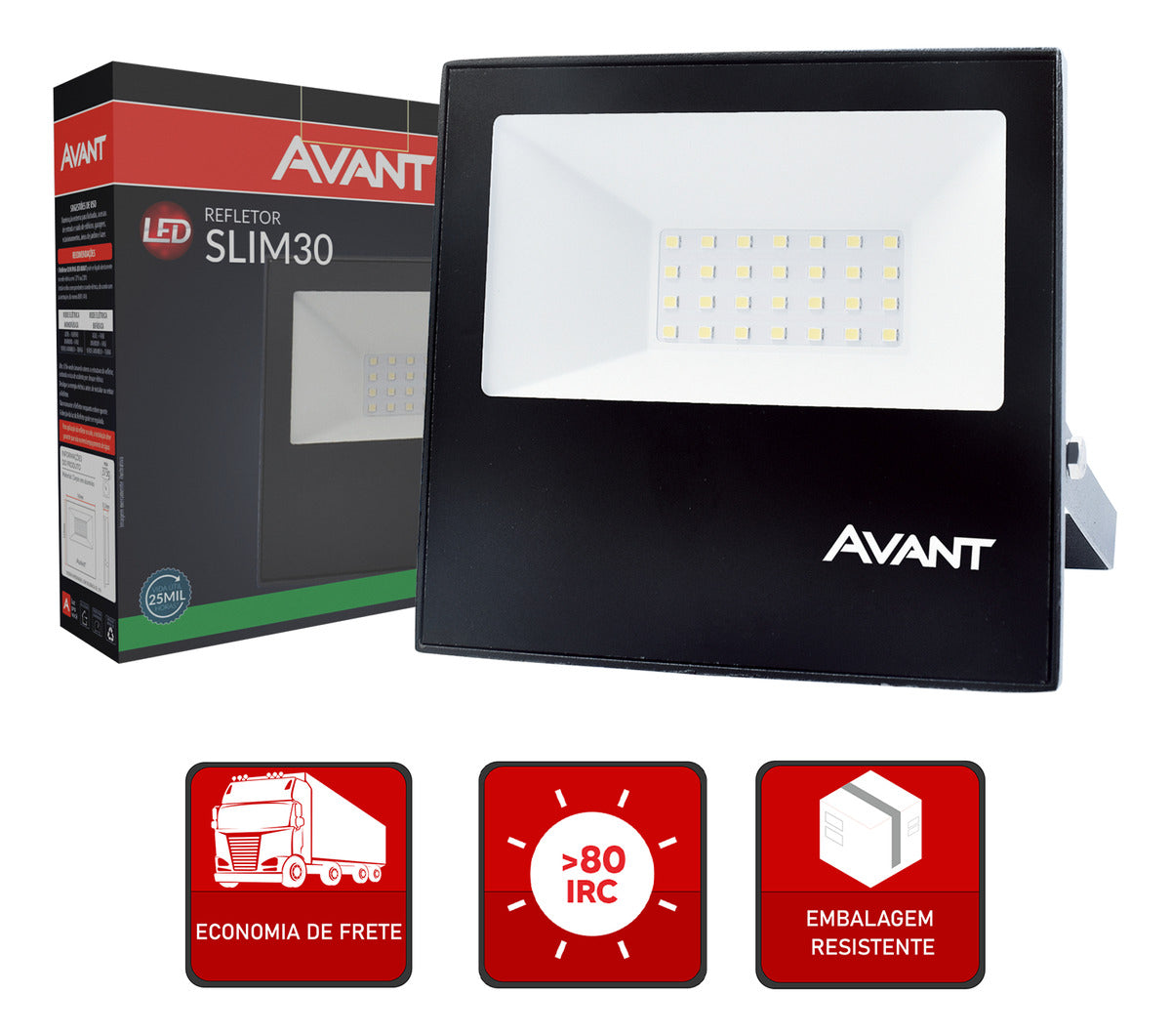 Refletor Slim 30W Luz Verde Bivolt IP66 Preto Avant