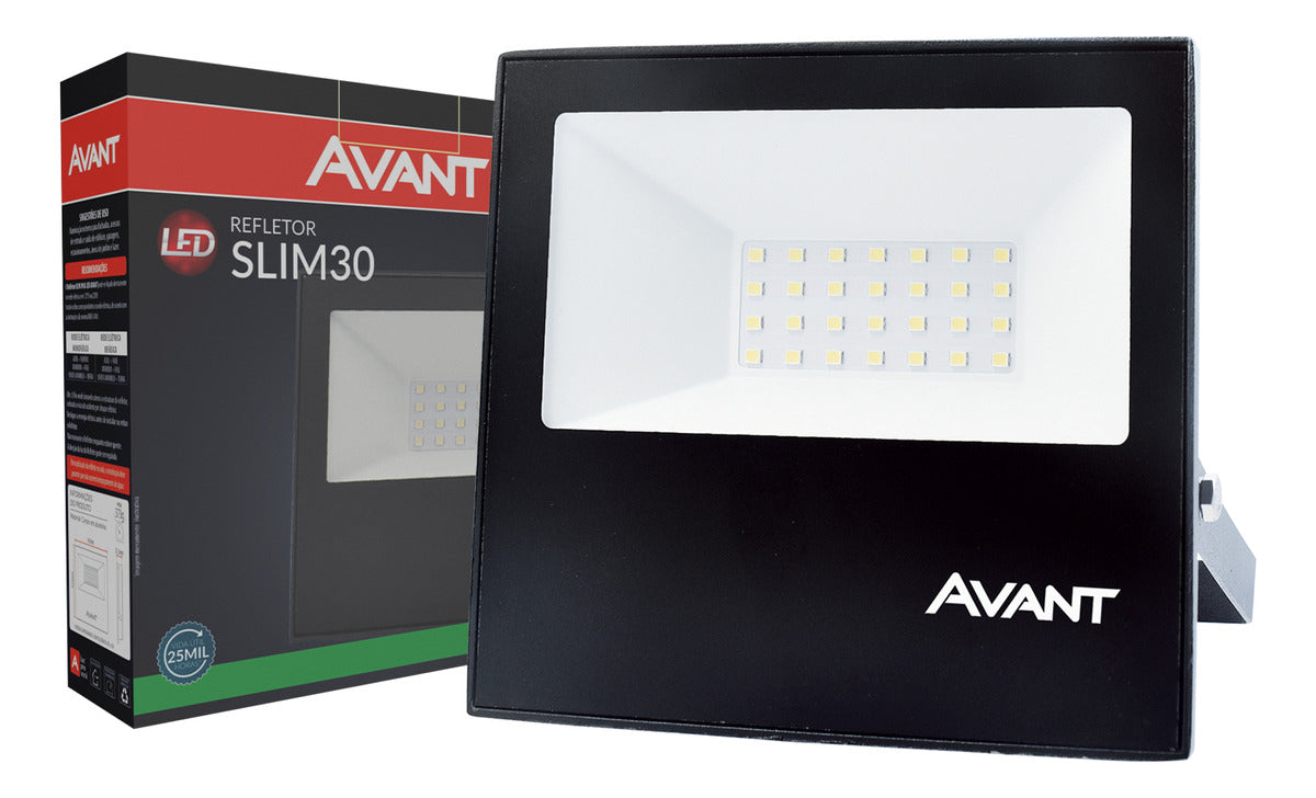 Refletor Slim 30W Luz Verde Bivolt IP66 Preto Avant