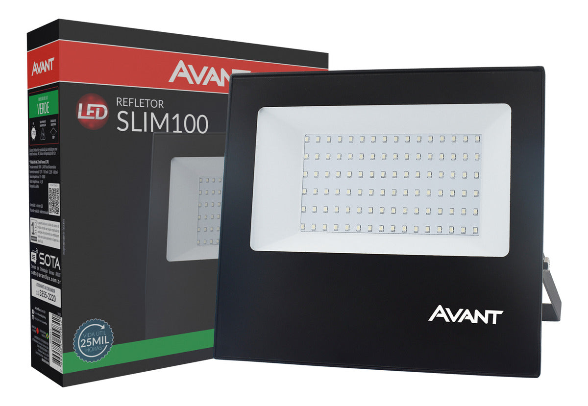 Refletor Slim 100W Luz Verde Bivolt IP66 Preto Avant