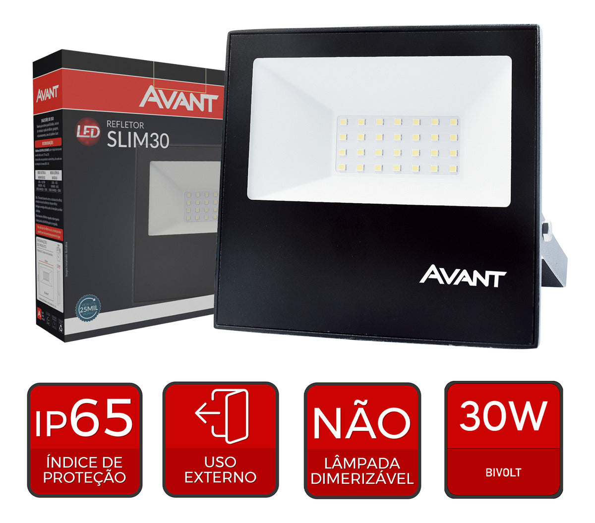 Refletor Slim 30W RGB Colorido Bivolt IP66 Preto Avant