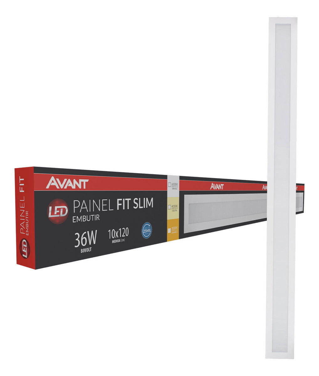 Painel led Plafon Fit Slim Embutir 36w 3000k Branco Quente 120cm 110v/220v Bivolt Ip20 Bastão Branco Cod:490210570 Avant