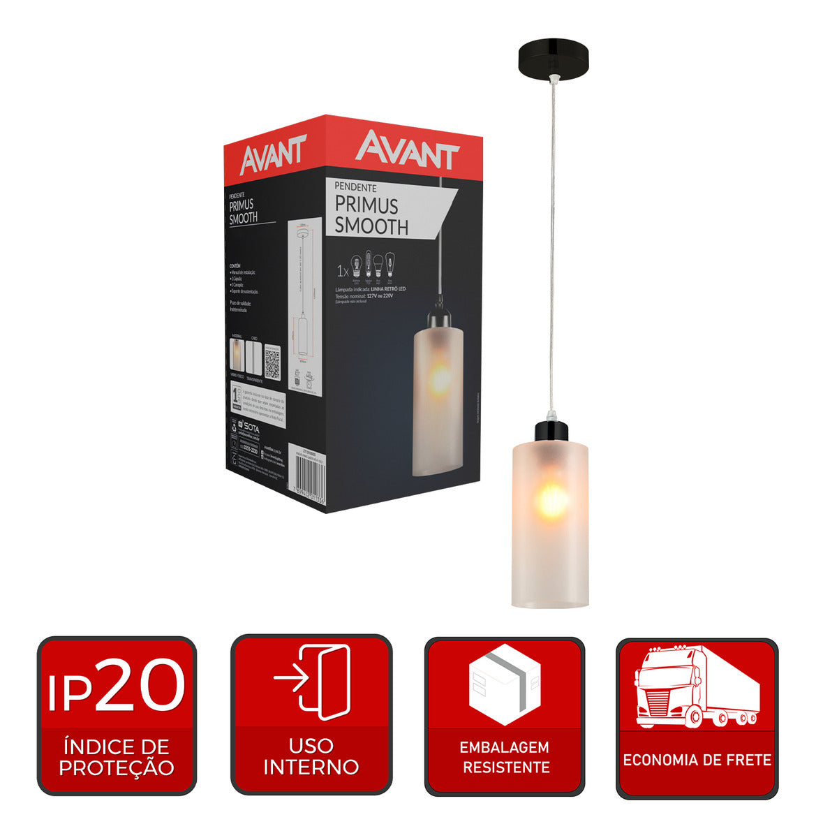 Pendente Led Primus Smooth E27 IP20 Preto Avant