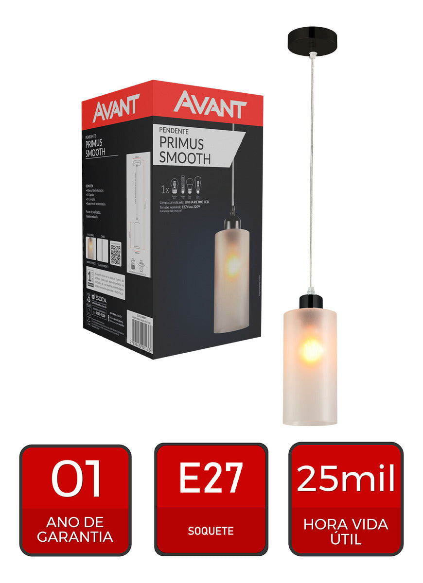 Pendente Led Primus Smooth E27 IP20 Preto Avant