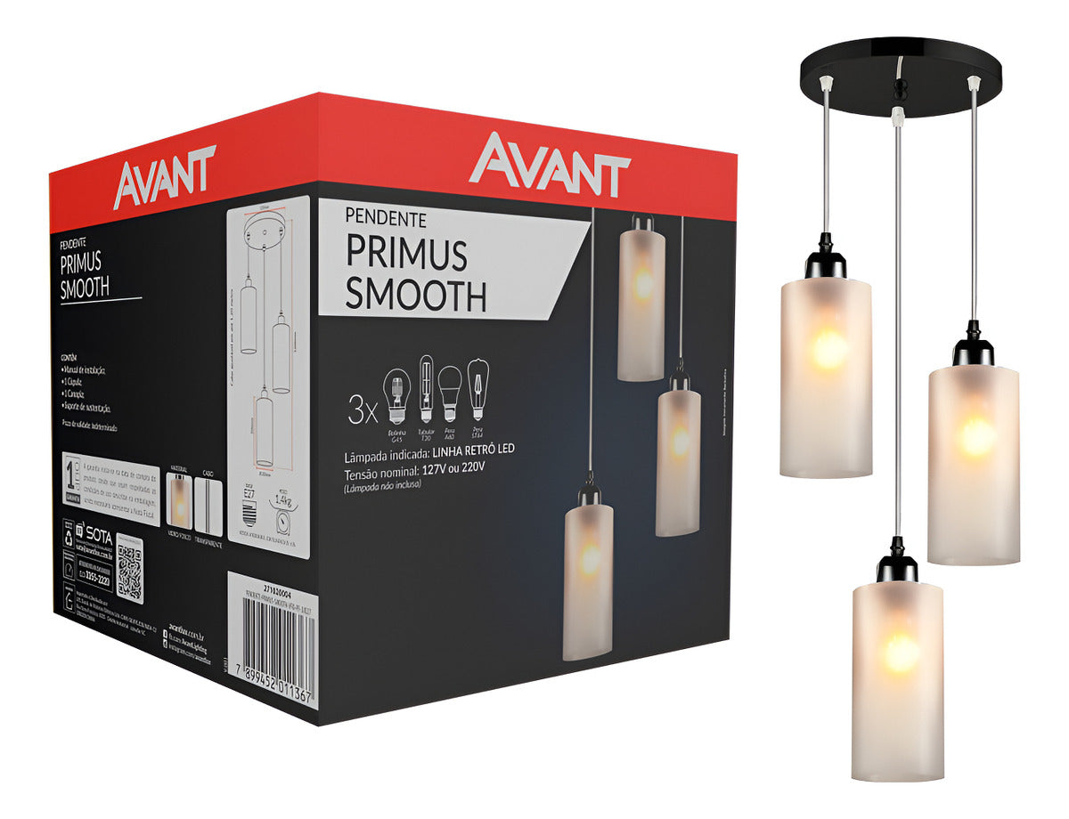 Pendente Led Primus Smooth 3xE27 Preto IP20 Avant