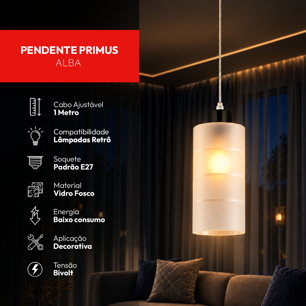 Pendente Led Primus Alba E27 IP20 Preto Avant