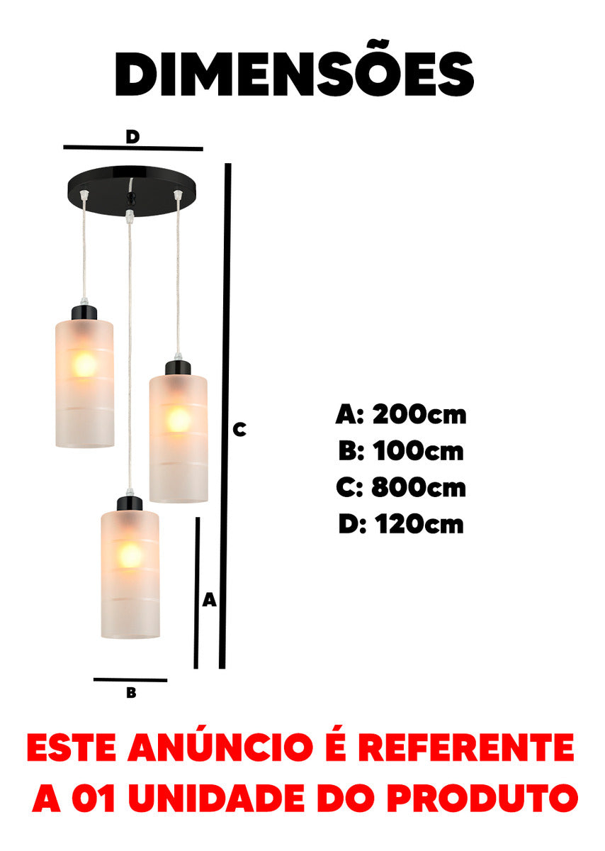 Pendente Led Primus Alba 3xE27 Preto IP20 Avant