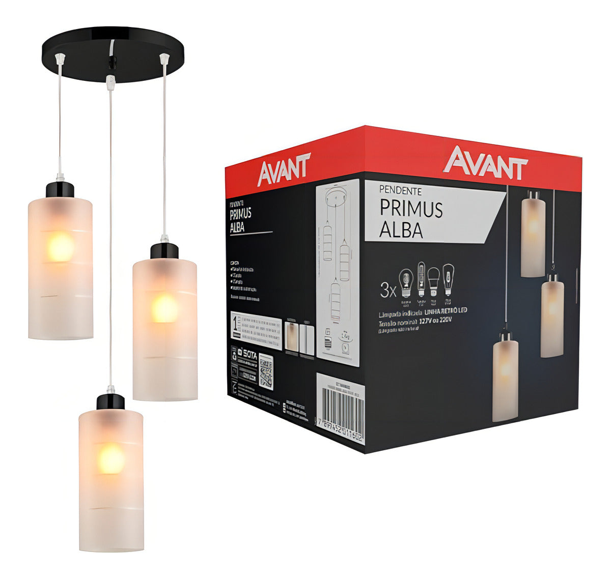 Pendente Led Primus Alba 3xE27 Preto IP20 Avant