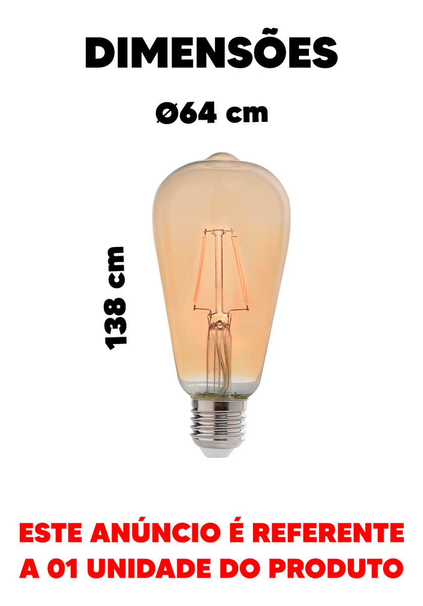 Lampada Led Pera Retro ST64 4w 2200k Branco Quente E27 127v Avant