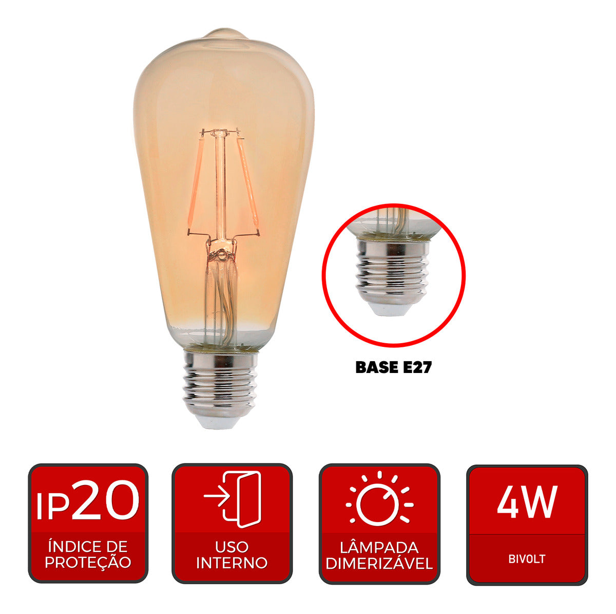 Lampada Led Pera Retro ST64 4w 2200k Branco Quente E27 127v Avant