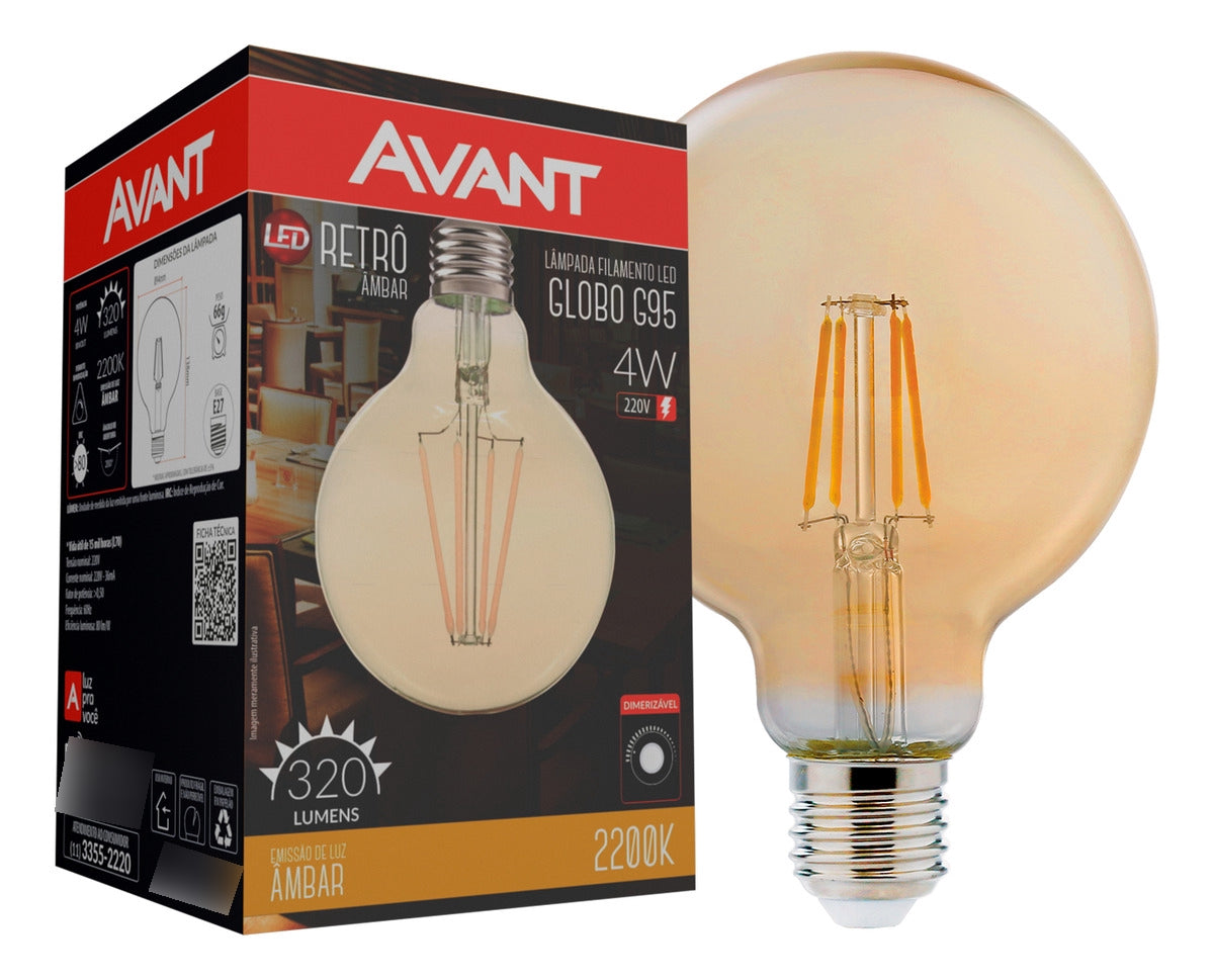 Lampada Led Retro G95 4w 2200k 220v Dimerizável Avant