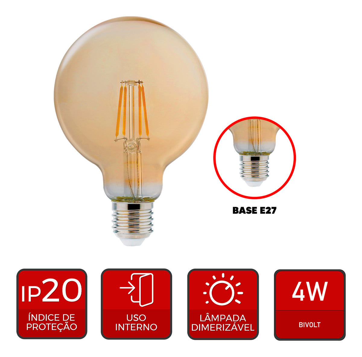 Lampada Led Retro G95 4w 2200k 220v Dimerizável Avant