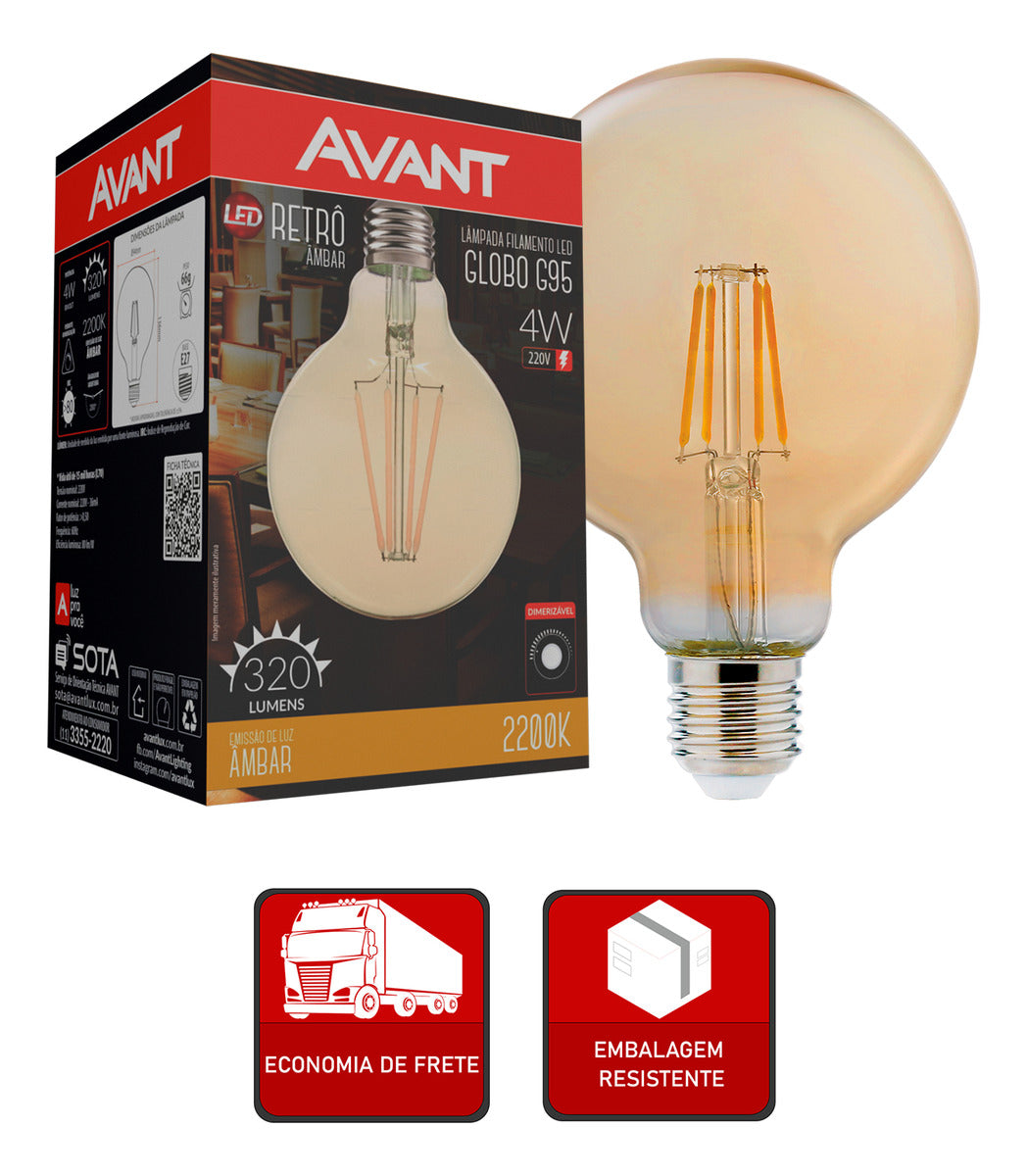 Lampada Led Retro G95 4w 2200k 220v Dimerizável Avant
