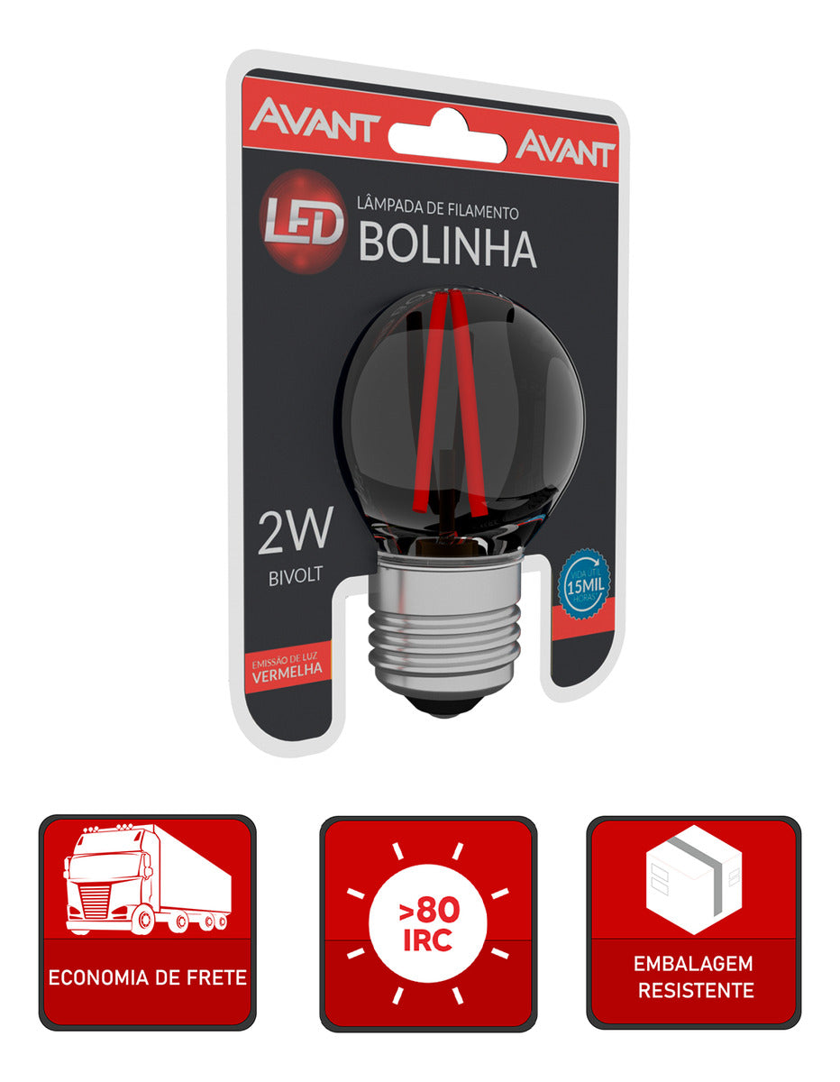 Lâmpada Filamento Led Bolinha Luz Vermelha 4w E27 Bivolt Branco Avant