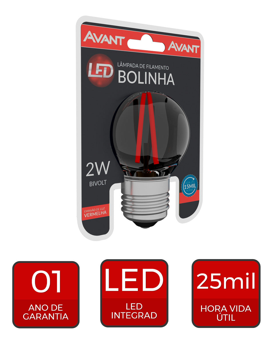 Lâmpada Filamento Led Bolinha Luz Vermelha 4w E27 Bivolt Branco Avant