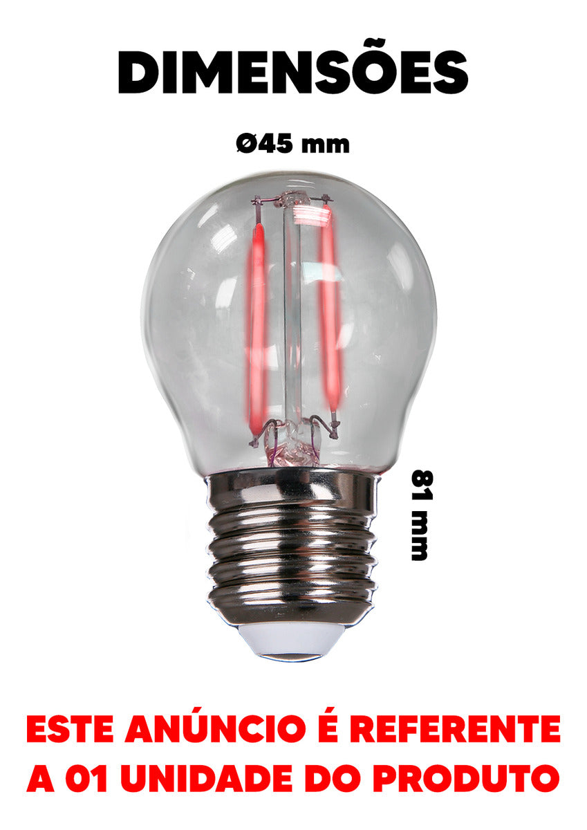 Lâmpada Filamento Led Bolinha Luz Vermelha 4w E27 Bivolt Branco Avant