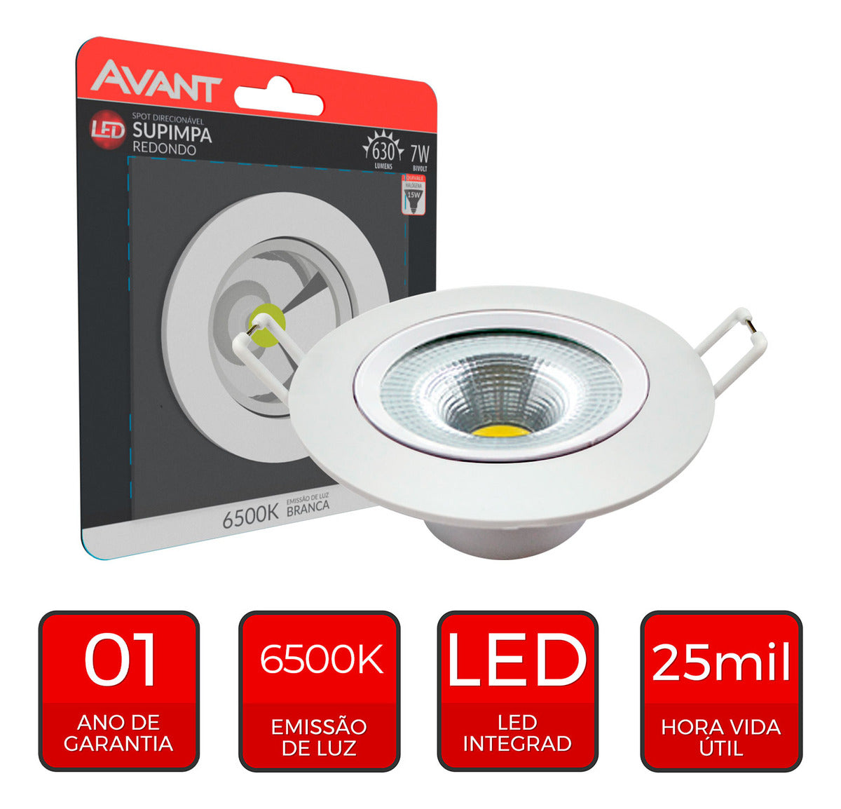 Spot Led Authentic Emb. Redondo 7w 6500k 11.8cm BF Avant
