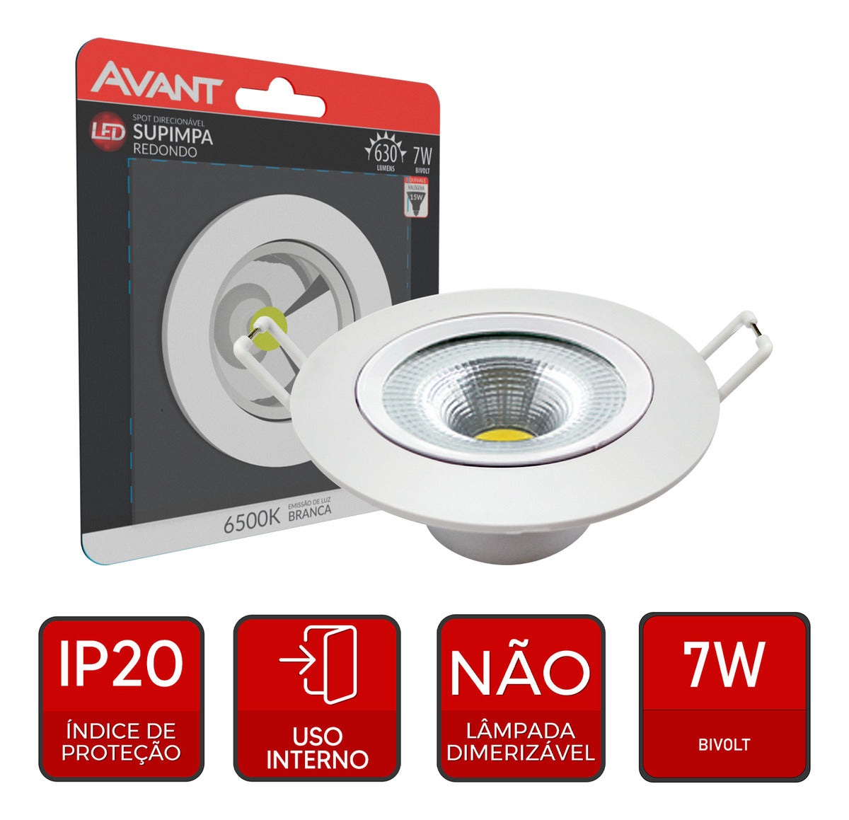Spot Led Authentic Emb. Redondo 7w 6500k 11.8cm BF Avant
