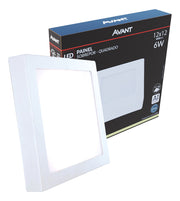 Painel Plafon Alumínio Sobrepor 6W 4000k Branco Neutro 12cm Bivolt Quadrado Avant