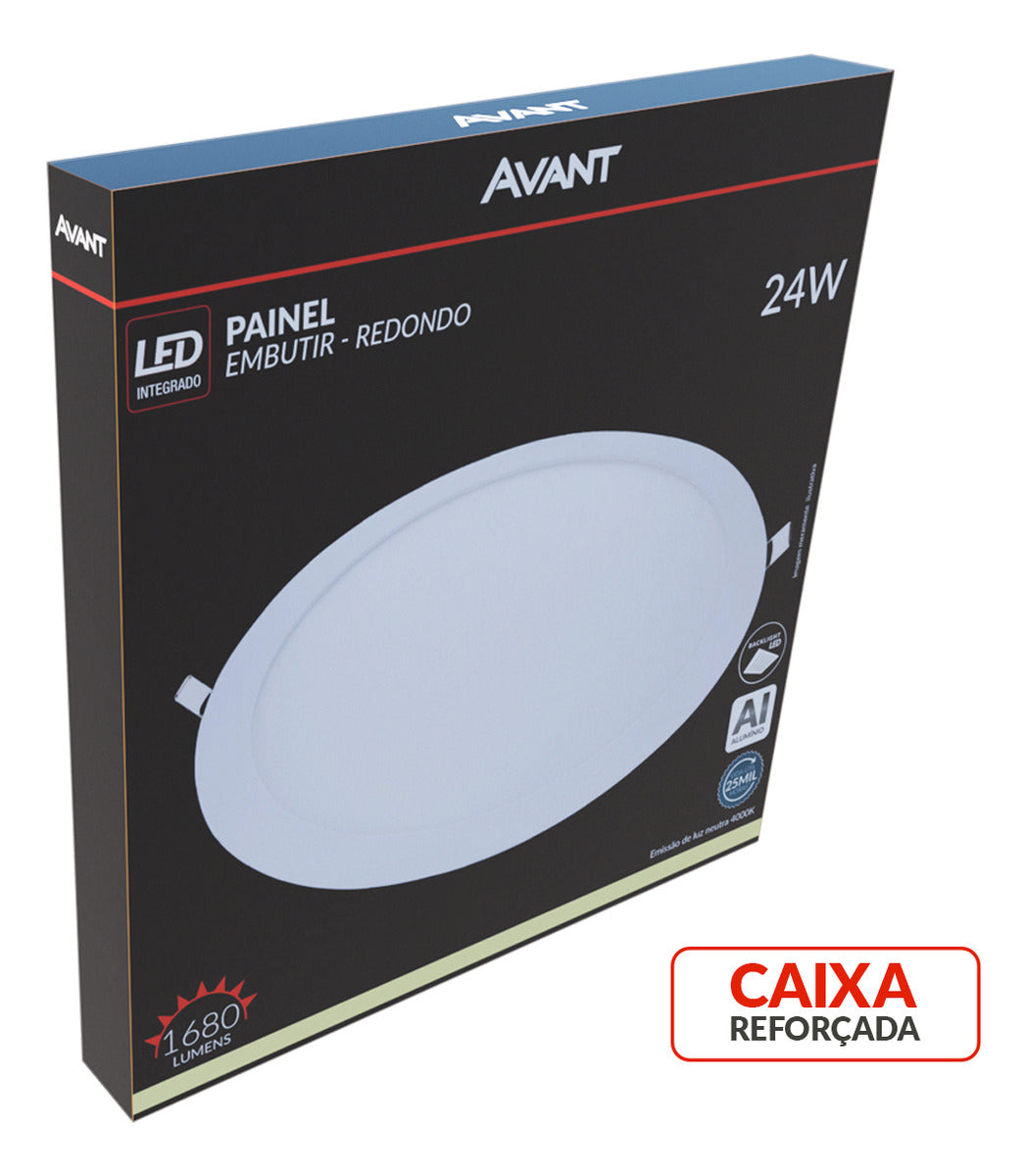 Painel Alumínio Embutir 24W 4000k Branco Neutro Bivolt 30cm Redondo Branco Avant