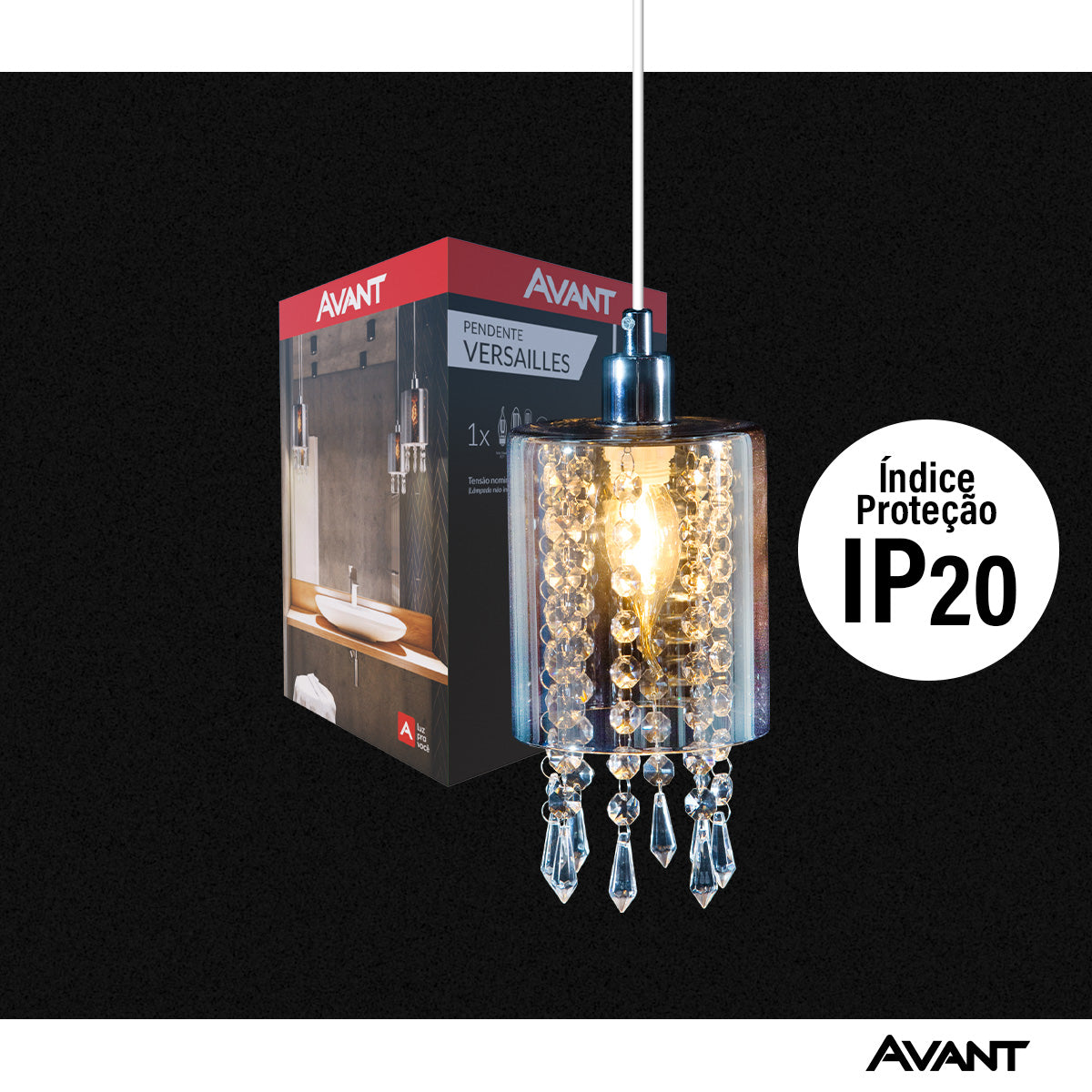 Pendente Led Versailles E27 Vidro Fumê Avant