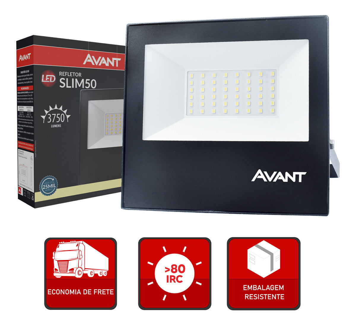 Refletor Led Slim 50w 4000K Branco Neutro Bivolt IP65 Preto Avant