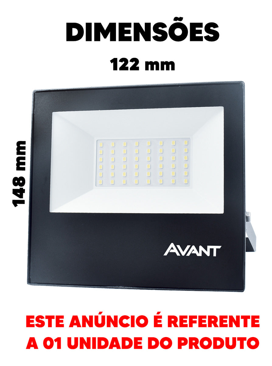 Refletor Led Slim 50w 4000K Branco Neutro Bivolt IP65 Preto Avant