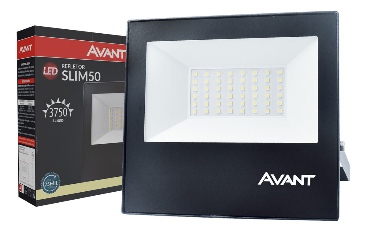Refletor Led Slim 50w 4000K Branco Neutro Bivolt IP65 Preto Avant
