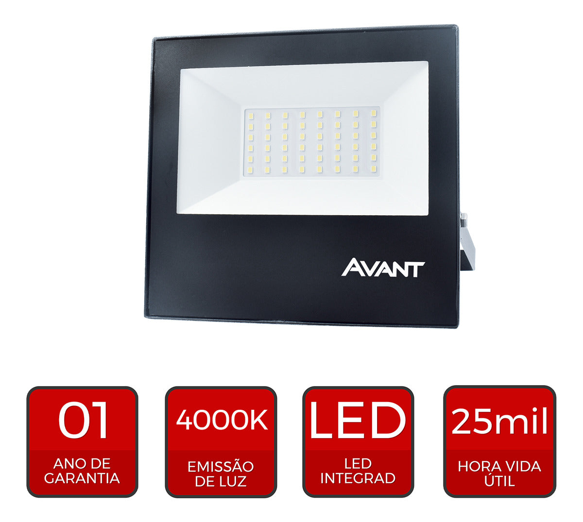 Refletor Led Slim 50w 4000K Branco Neutro Bivolt IP65 Preto Avant
