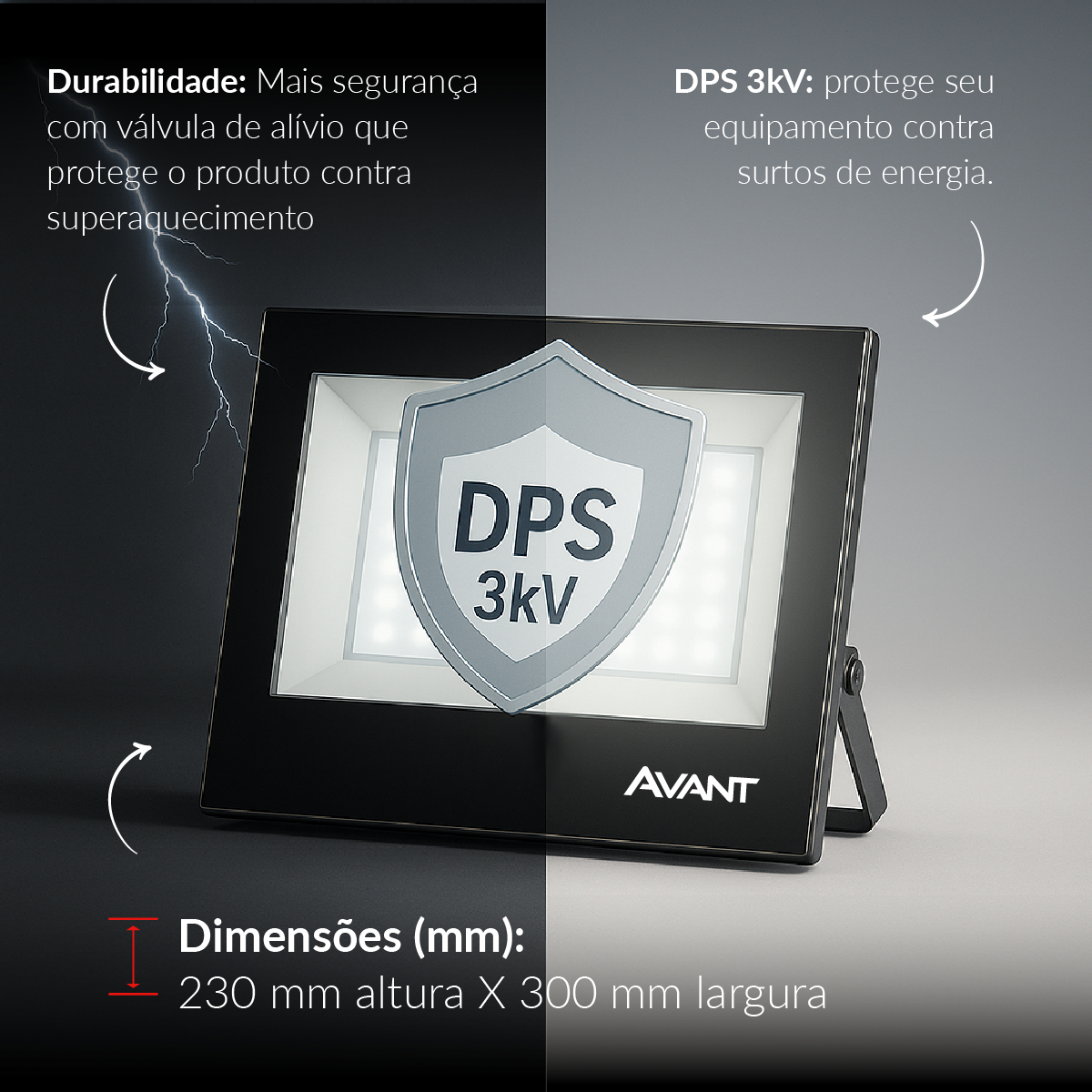 Refletor Slim 300w 6500k Branco Frio Bivolt IP66 Preto Avant